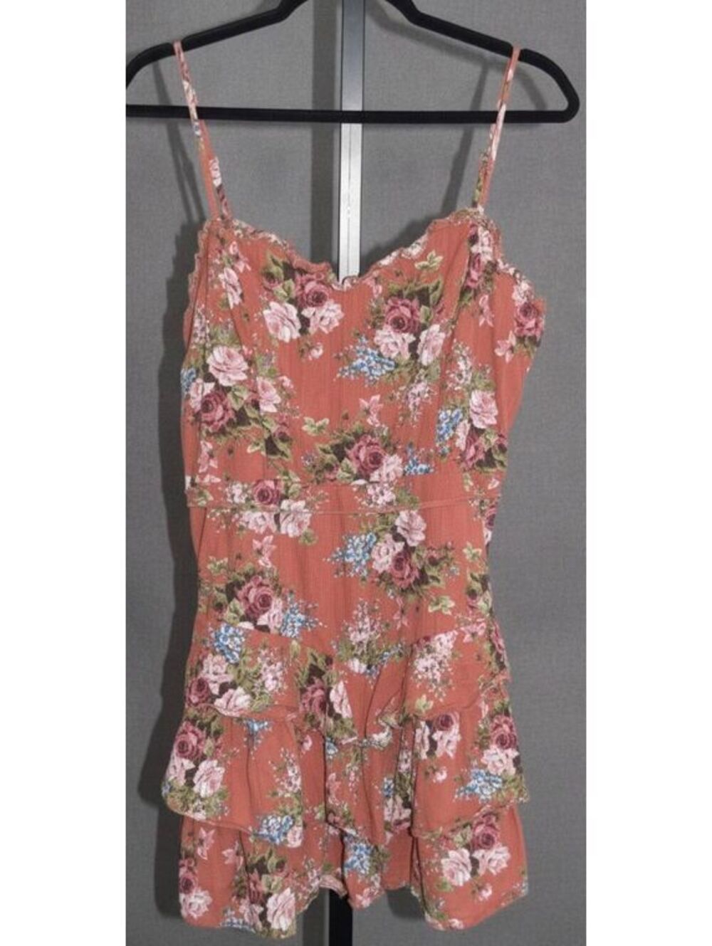 Trixxi Coral Floral Rose Print Tiered Ruffle Tank Top Sweetheart Neckline Sz XL